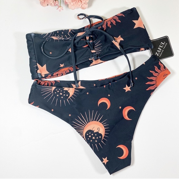 NWT ZAFUL Sun Moon Star Print Bandeau Bikini Set - Picture 5 of 10